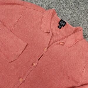 Eileen Fisher Linen Cardigan Sweater 1X Plus Coral Pink Button Front‎ Coastal